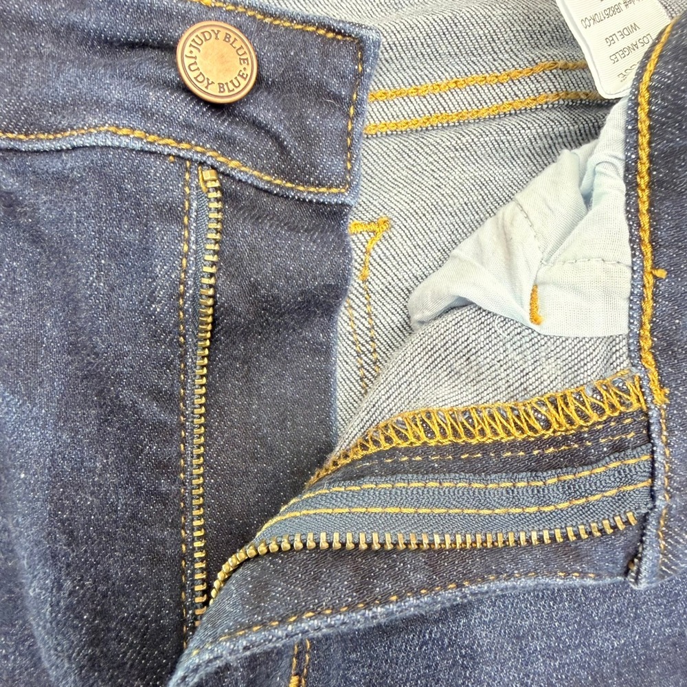 Judy Blue Wide Leg Jeans Women 5/27 Dark Wash Raw Hem High Rise Cotton Blend - Picture 10 of 10